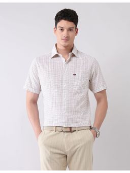 AD By Arvind - Beige Modern Slim Fit Tartan Checked Shirt