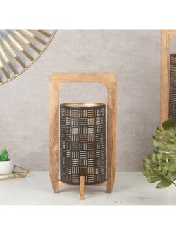 HomeTown - Ebony Handcrafted Metal And Wood Floor Lantern 40 Cm In Black Colour