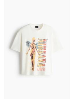 H&M - Men White Relaxed Fit Printed Cotton T-Shirt