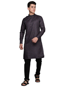 Manyavar - Mens Art Silk Printed Casual Kurta (Blue)