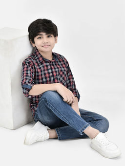 CRIMSOUNE CLUB - Boy Tartan Check Red Shirt