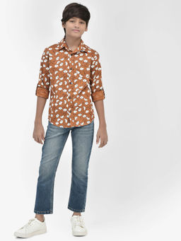 CRIMSOUNE CLUB - Boy Floral Orange Shirt