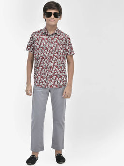 CRIMSOUNE CLUB - Boy Floral Maroon Shirt