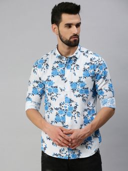 SHOWOFFFF - Men Casual Cotton Printed Slim Fit Shirts-white