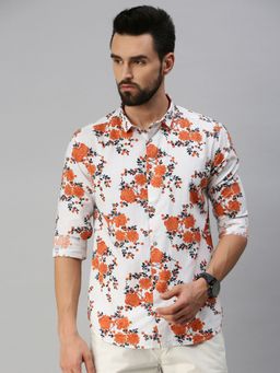 SHOWOFFFF - Men Casual Cotton Printed Slim Fit Shirts-white
