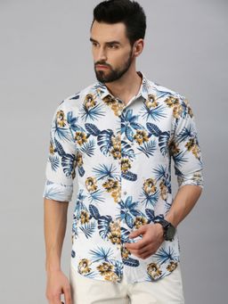 SHOWOFFFF - Men Casual Cotton Printed Slim Fit Shirts-white
