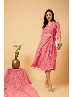 SALT Attire - Gulkand Midi Dress with Belt - Pink