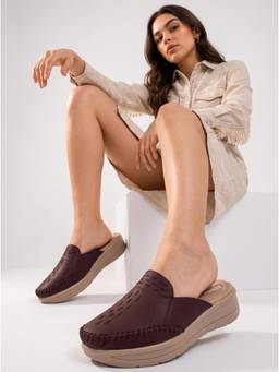 DENILL - Women's Maroon Mules with Cutout Detailing