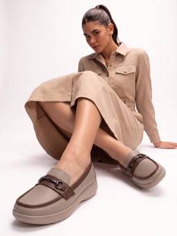 DENILL - Grey Women's Two Tone Loafers with Horse Bit Detail