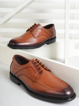 Pelle Albero - Tan Black Solid Leather Formal Derbies