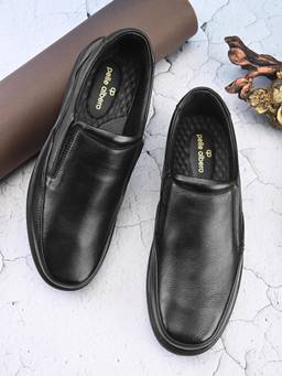Pelle Albero - Men Black Solid Leather Formal Loafers