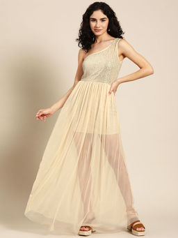 Dodo & Moa - Cream-Coloured Embellished One Shoulder Dress
