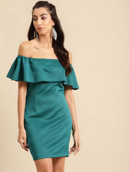 Dodo & Moa - Women Teal Solid Sheath Dress