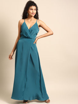 Dodo & Moa - Women Teal Solid Maxi Dress