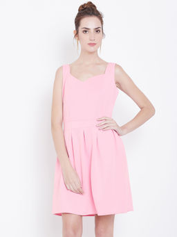 Dodo & Moa - Women Pink Solid Fit Flare Dress