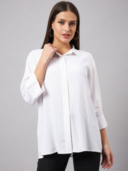 Style Quotient - Women`s Smart White Oversized Spread Collar Shirt