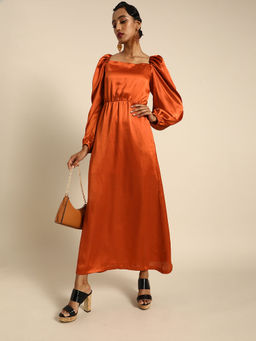 Dodo & Moa - Women Orange Solid Maxi Dress