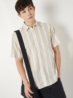max - Men Beige Pure Cotton Comfortable Fit Shirt