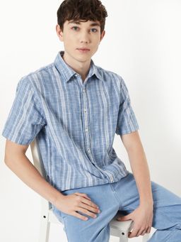 max - Men Blue Pure Cotton Comfortable Fit Shirt