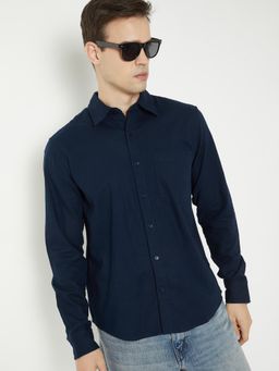 max - Men Navy Blue Pure Cotton Comfortable Fit Shirt