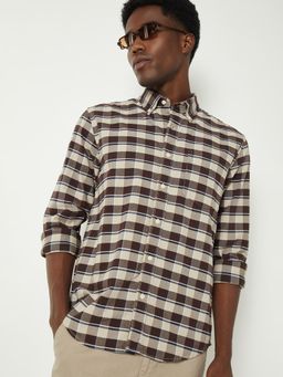 max - Men Brown Pure Cotton Regular Fit Shirt