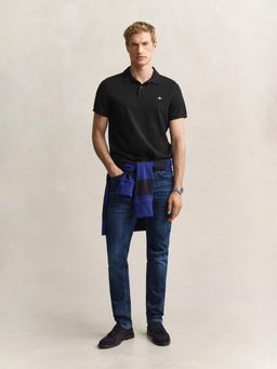 GANT - Men Black Cotton Regular Fit Polo T-Shirt