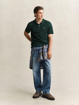 GANT - Men Green Cotton Regular Fit Polo T-Shirt