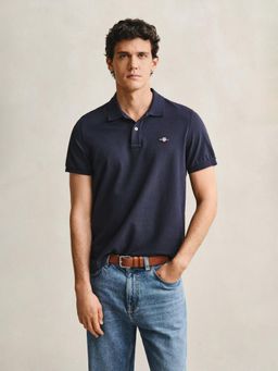 GANT - Men Navy Blue Cotton Regular Fit Polo T-Shirt