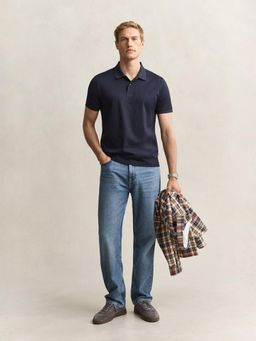 GANT - Men Navy Blue Cotton Regular Fit Polo T-Shirt