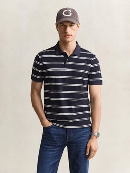 GANT - Men Navy Blue Cotton Regular Fit Polo T-Shirt