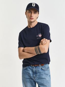 GANT - Men Navy Blue Cotton Regular Fit T-Shirt