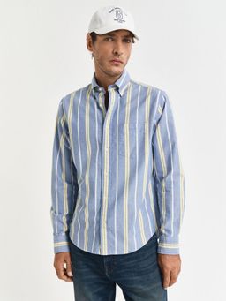 GANT - Men Blue Cotton Regular Fit Shirt