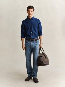 GANT - Men Navy Blue Cotton Regular Fit Shirt