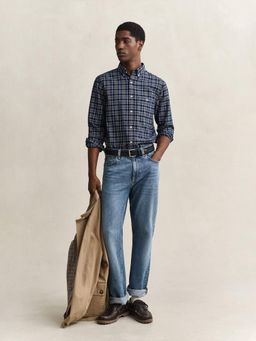 GANT - Men Navy Blue Cotton Regular Fit Shirt