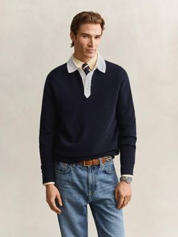 GANT - Men Navy Blue Cotton Regular Fit Sweater