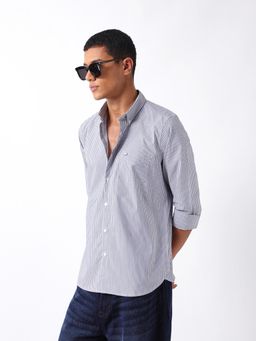The Bear House - Men Blue Cotton Slim Fit Shirt