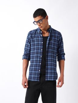 The Bear House - Men Blue Cotton Slim Fit Shirt