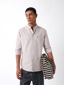 The Bear House - Men Beige Cotton Slim Fit Shirt