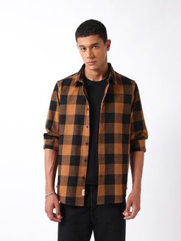 The Bear House - Men Brown Cotton Slim Fit Shirt