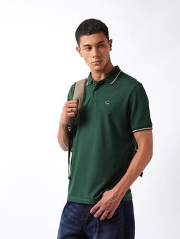 The Bear House - Men Green Cotton Regular Fit Polo T-Shirt