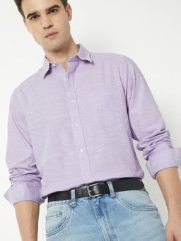 max - Men Lavender Cotton Linen Slim Fit Shirt