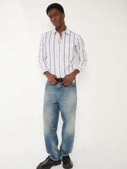 max - Men Purple Cotton Linen Slim Fit Shirt