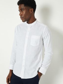 max - Men White Cotton Linen Slim Fit Shirt