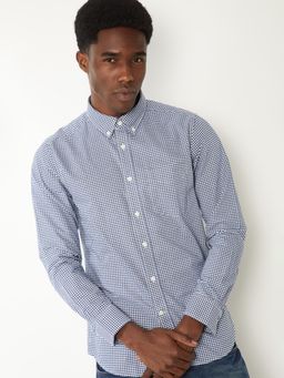 max - Men Navy Blue Pure Cotton Slim Fit Shirt