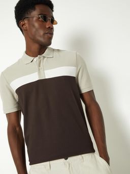 max - Men Beige Cotton Blend Regular Fit Polo T-Shirt