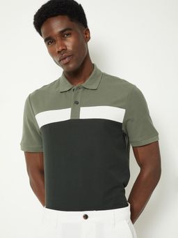 max - Men Olive Cotton Blend Regular Fit Polo T-Shirt