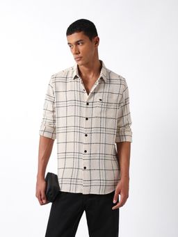The Bear House - Men Cream Cotton Slim Fit Shirt