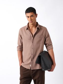 The Bear House - Men Khaki Cotton Regular Fit Shirt