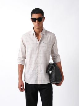 The Bear House - Men Beige Cotton Slim Fit Shirt