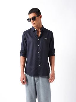 The Bear House - Men Navy Blue Cotton Slim Fit Shirt